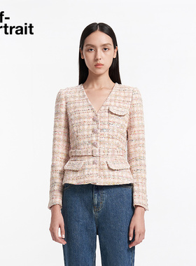 self-portrait 早秋粉红色气质甜酷亮片长袖V领上衣