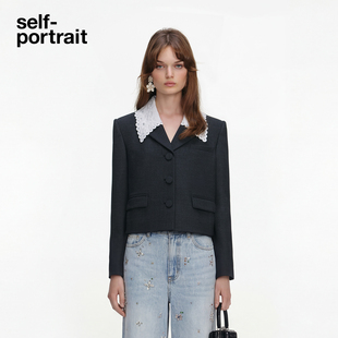 暗夜灰可拆蕾丝领羊毛混纺西装 2026早春新款 外套 portrait self