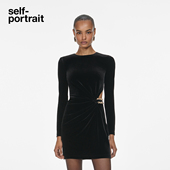 self 黑设计感钻链镂空丝绒礼服连衣裙 经典 portrait 2025秋冬新款