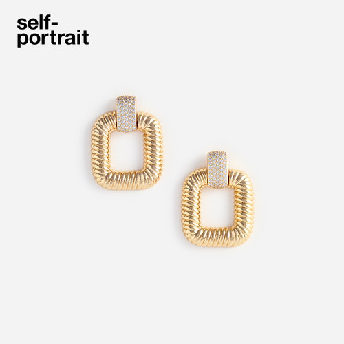 self-portrait镂空方形耳环