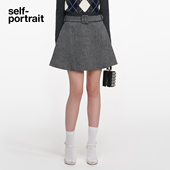 2026早春新款 self portrait 灰混色A字羊毛混纺人字纹半身裙短裙