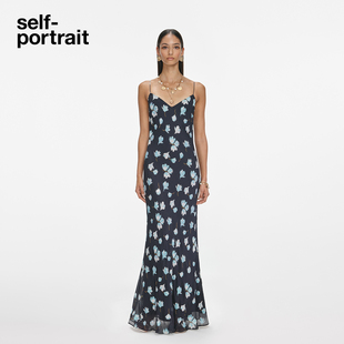 蓝花卉钻饰吊带连衣裙礼服长裙 2025秋冬新款 self portrait