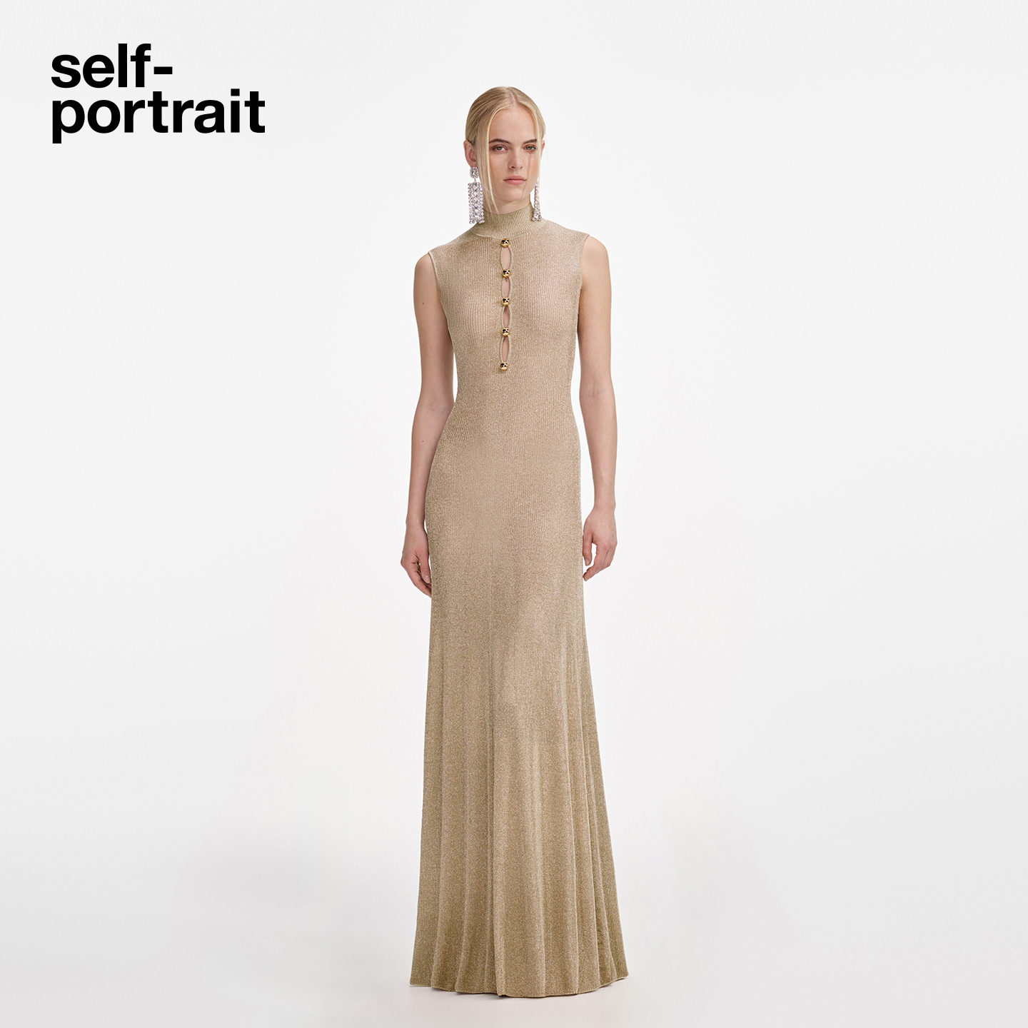 self-portrait金色针织连衣裙