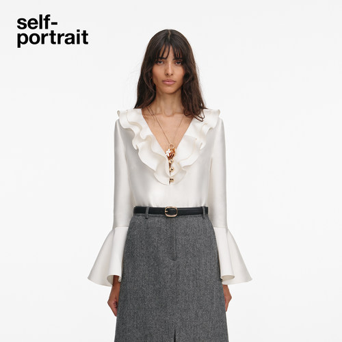 self-portrait喇叭袖衬衫