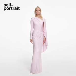 self-portrait 2026早春新款粉红色长袖斗篷镂空礼服针织连衣裙