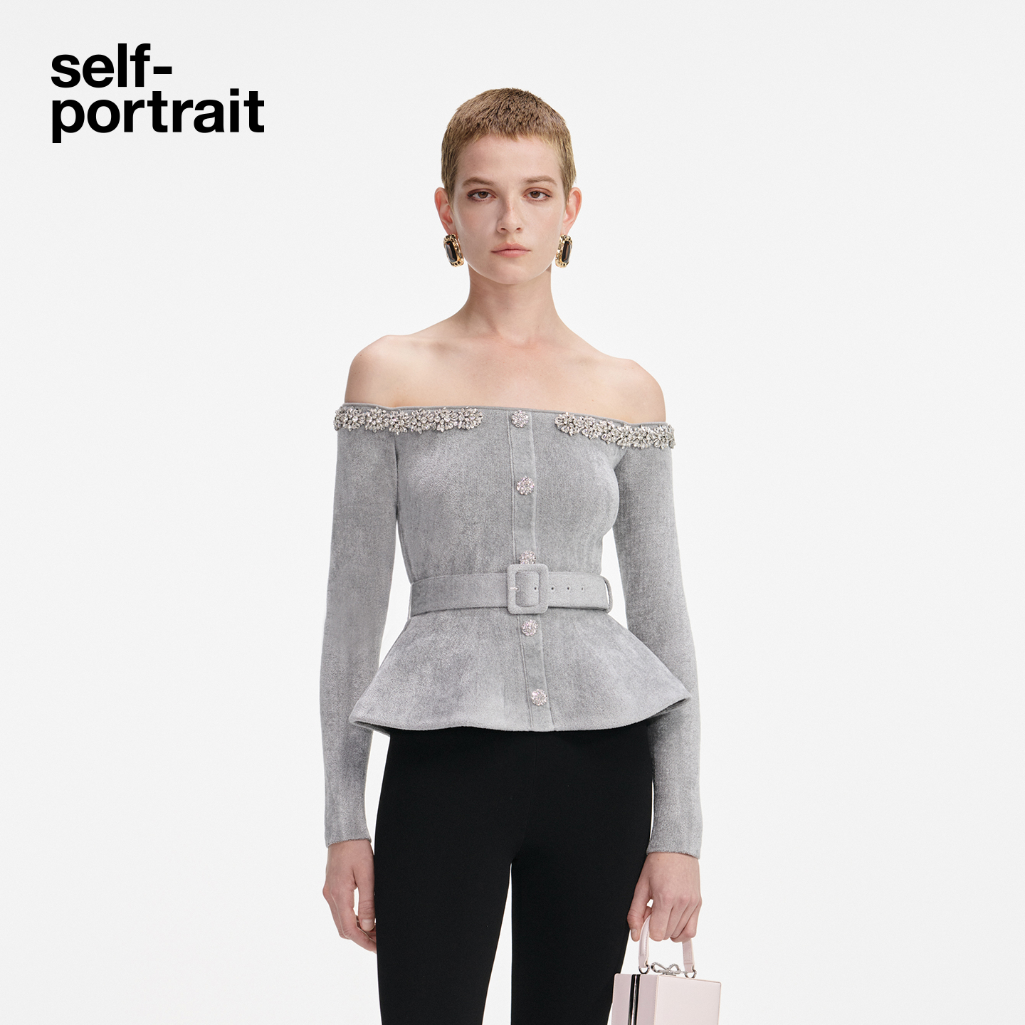 self-portrait丝绒长袖针织