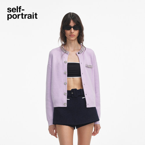 self-portrait钻饰针织开衫