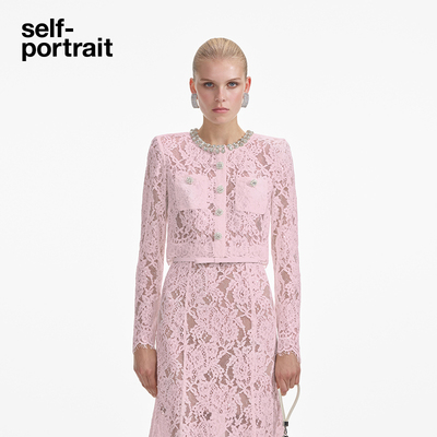 self-portrait钻饰蕾丝长袖外套