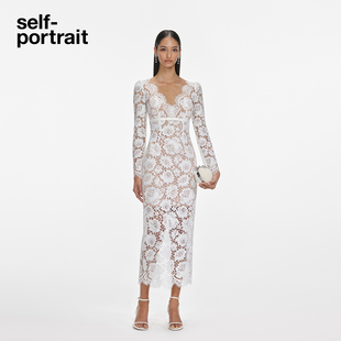 纯净白长袖 2025秋冬新款 V领蕾丝连衣裙礼服裙 portrait self