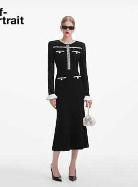 self-portrait 2025早春经典黑气质重要场合千金风针织连衣裙