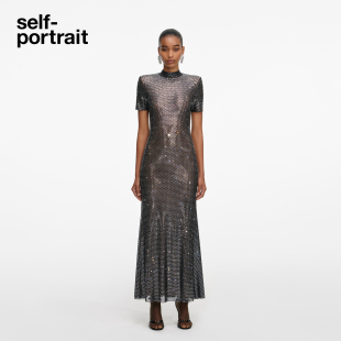 深灰棕满钻星河短袖 2026早春新款 半高领礼服连衣裙 portrait self