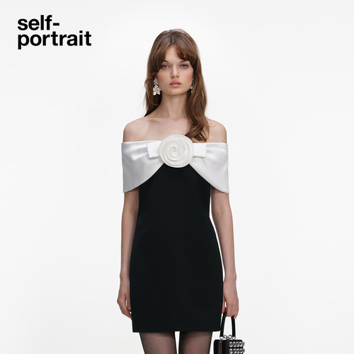 self-portrait一字肩连衣裙