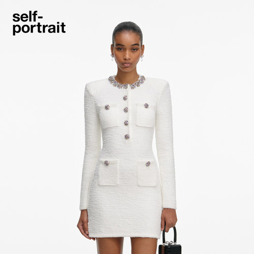 self-portrait长袖针织连衣裙