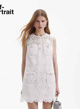 self-portrait 春夏纯净白甜美无袖蕾丝连衣裙短裙