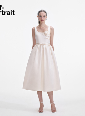 [唐艺昕同款]self-portrait 2025春夏象牙白立体花朵吊带连衣裙