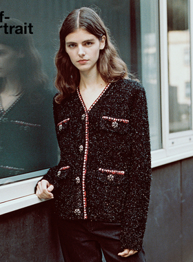 self-portrait 经典黑秋冬甜酷金银丝针织衫百搭开衫外套