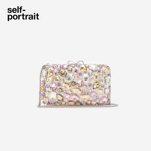 self-portrait链条钻饰手拿包