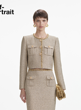 self-portrait 秋冬金色小香风编织粗花呢外套
