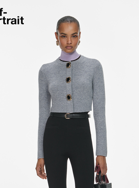 self-portrait 2025秋冬新款浅灰色设计感羊毛混纺针织外套开衫