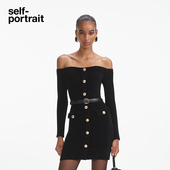 2025早春经典 self portrait 黑气质千金风一字肩针织连衣裙