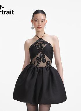 [Jisoo智秀同款] self-portrait 2025早春黑色蕾丝花苞礼服连衣裙