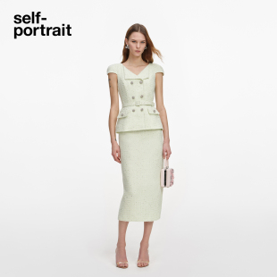 薄荷绿V领短袖 2026春夏新款 粗花呢小香风连衣裙 portrait self