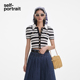 self 条纹航海针织翻领上衣 白撞黑通勤短袖 portrait 2025春夏新款
