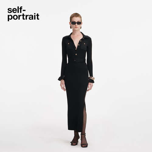 self-portrait翻领针织连衣裙