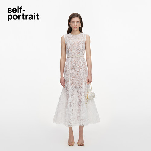 self-portrait玫瑰花蕾丝连衣裙