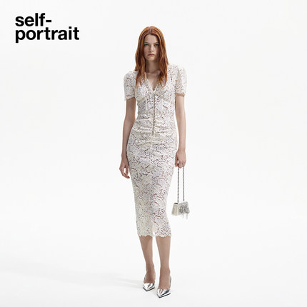 self-portrait春夏白色蕾丝晚宴典礼礼服连衣裙SP领证白月光裙