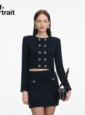 self-portrait 2025秋冬新款藏蓝色双排扣卢勒克斯针织开衫毛衣