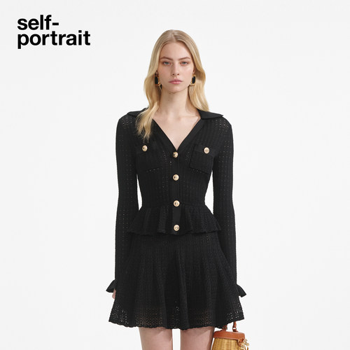 self-portrait镂空针织连衣裙