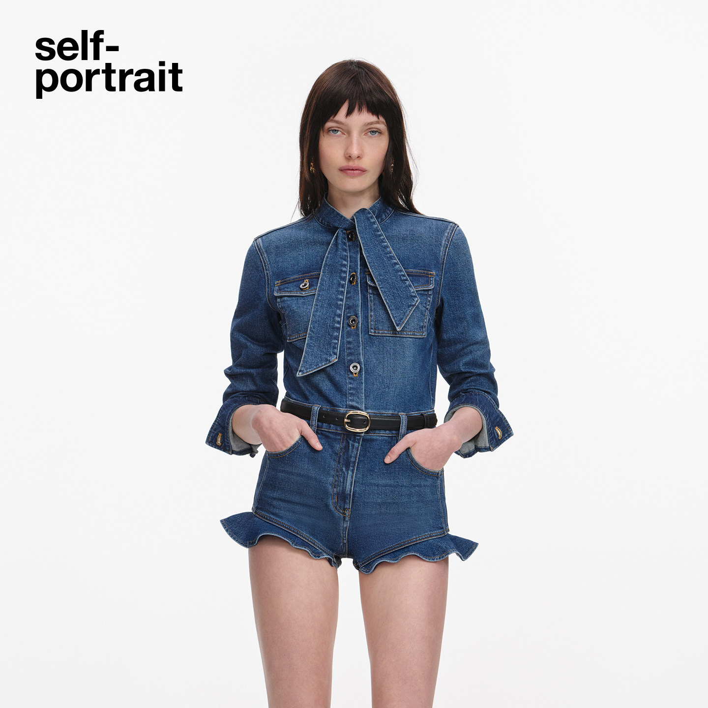 self-portrait高腰荷叶边连体裤