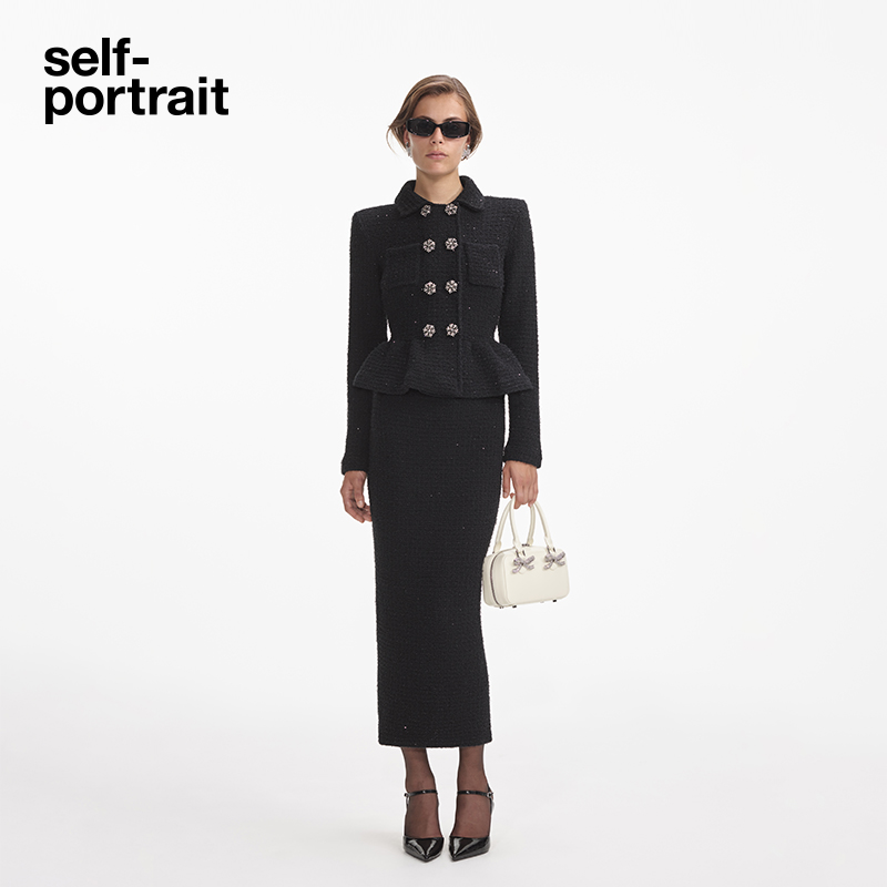 self-portrait假两件针织连衣裙