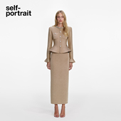 朱珠同款 self portrait 2026早春新款 金色假两件钻饰年会连衣裙