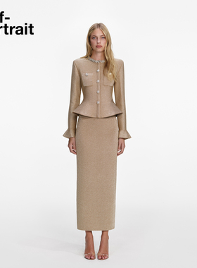 [朱珠同款]self-portrait 2026早春新款金色假两件钻饰连衣裙