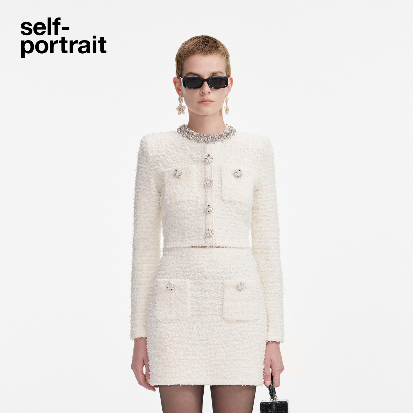 self-portrait钻饰针织短外套