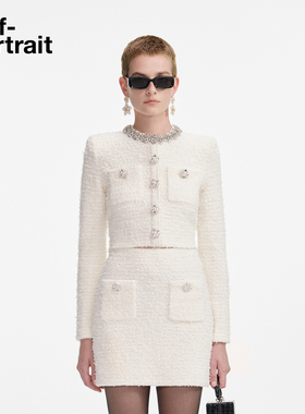 self-portrait 2025秋冬新款象牙白小香风钻饰针织短外套上衣