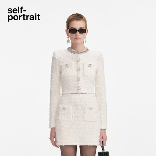 self-portrait钻饰针织短外套