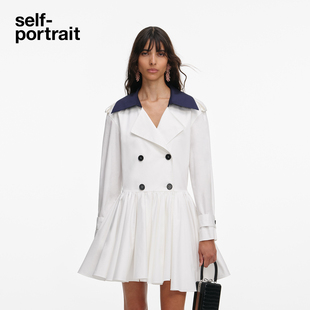 纯净白撞色翻领通勤风棉质连衣裙 2026春夏新款 self portrait