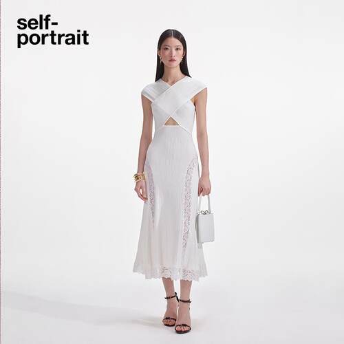 self-portrait拼接针织连衣裙