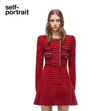 [新年开运红]self-portrait 秋冬红色双排扣小香A字针织连衣裙