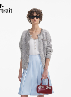 self-portrait 秋冬浅灰色休闲长款格雷千金风针织开衫外套