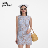 self 蕾丝连衣裙 薄雾蓝花朵背心A字无袖 portrait 2025春夏新款