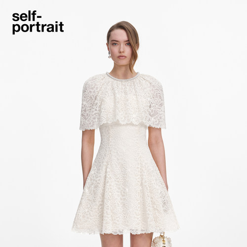 self-portrait斗篷蕾丝连衣裙