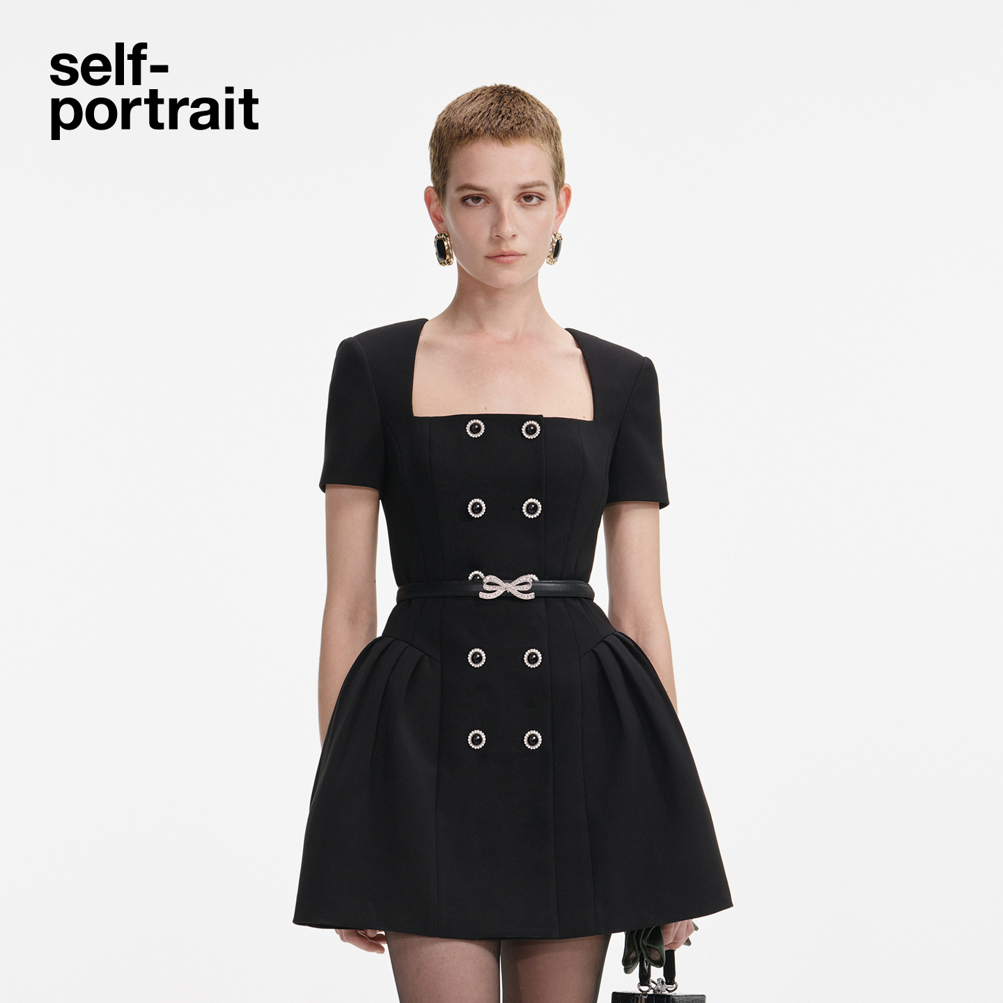 self-portrait双排扣短袖连衣裙