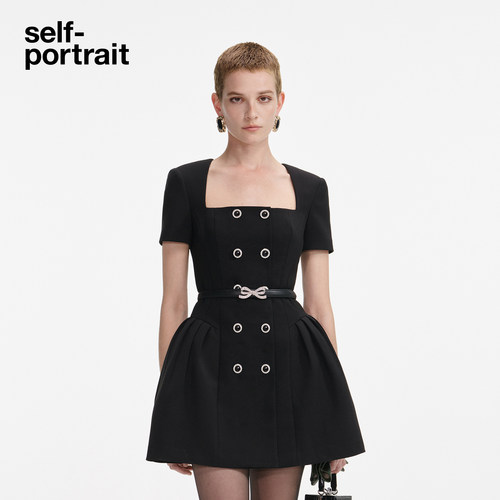self-portrait双排扣短袖连衣裙