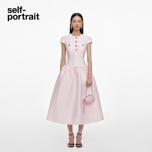 self-portrait盖袖塔夫绸连衣裙