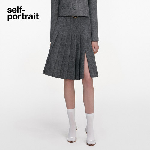self-portrait人字纹百褶裙