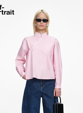 self-portrait 2026早春新款粉红色棉质新中式长袖衬衫上衣
